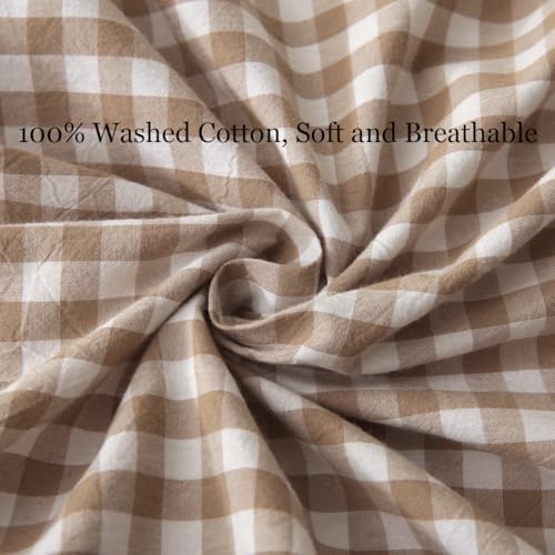 Silnuo 2 Pack Taupe/White Plaid Ruffle Throw Pillow Covers 24"x24" - Image 6