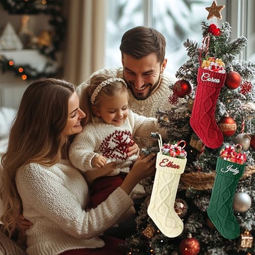 Personalized Christmas Stockings 3 Pack, Custom Christmas Stockings with Names, 18” Large Knitted Xmas Stocking for Family Kids, Fireplace Hanging Holiday Christmas Party Decoration - Image 6