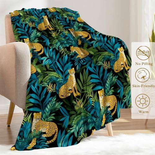 Tropical Leopard Fleece Blanket - Lightweight Soft Cozy Gifts Throw for Nature Lovers,Kids,Women,Men,Exotic Jungle Amongst Lush Greenery Blankets,Wild Boho Home Room Modern Art Decor 60x80in - Image 3