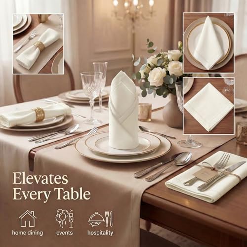 Urban Villa Cloth Napkins Ivory Hemstitch Dinner Napkins Set of 12 (20X20) 100% Cotton Absorbent Washable Durable Reusable Ideal for Hotel Collection Farmhouse Parties Restaurant Lunch Dinner Napkins - Image 2