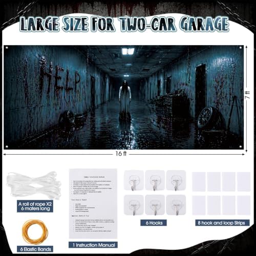 WovWeave 7 x 16 Ft Halloween Garage Door Cover Banner, Horror Basement - Image 2