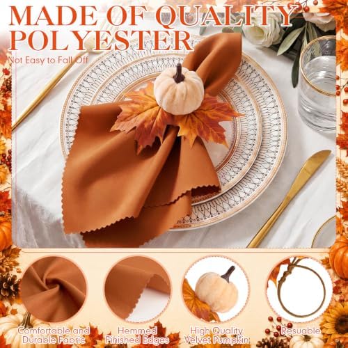 Preboun Fall Thanksgiving Cloth Napkins Set of 40 with Pumpkin Napkin Rings - Image 3