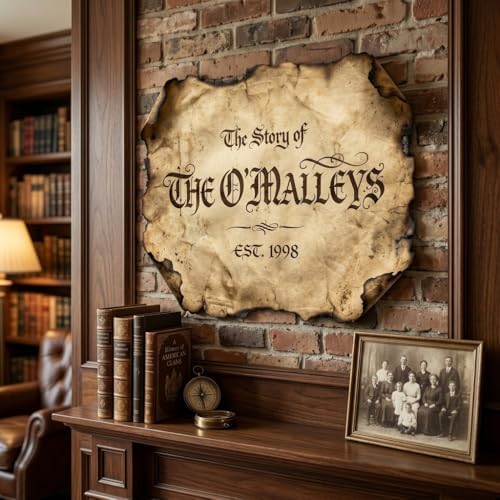 Personalized Family Name Sign, Custom Faux Antique Parchment Wall Decor, "The Story of" Vintage Scroll Plaque, Flat MDF Board with Realistic 3D Print (Not Real Burned Paper), Old World Home Art - Image 2
