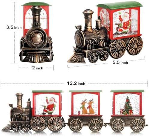 Train Snow Globe Christmas Snow Globe Lantern with Auto 6H Timer and Manual Glitter, Lighted Christmas Decorations Indoor with Santa Claus Reindeer Tree for Home Tabletop, Battery Operated - Image 5