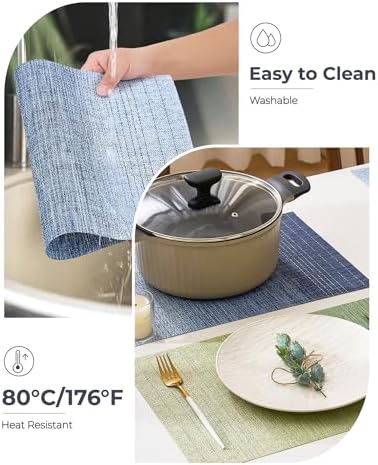 Leetaltree Gradient Blue Woven Placemats Set of 12 - Heat Resistant Non-Slip Place mats for Dining Table, Washable Durable PVC Vinyl Woven Table Mats(Gradient Blue, 12) - Image 5
