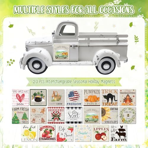 Sunflower Decor 13.4" Farmhouse Truck with 20 Magnets, White - Image 3