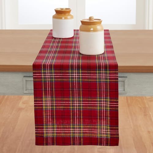 Solino Home 100% Linen Table Runner Red, Classic Tartan Plaid 14 x 90 in by SolinoHome
