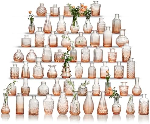 Glass Bud Vase Set of 60 - Small Vases for Flowers in Bulk - Assorted Vintage Crystal Vases for Flowers, Table Centerpieces (Amber, 60 Pcs) by Ulodimi