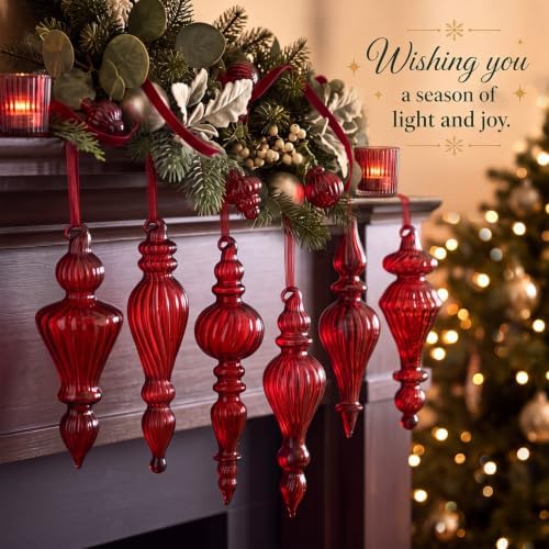 Sotiff 6Pcs Red Mercury Glass Christmas Ornaments,Vintage Finial Decoration - Image 5