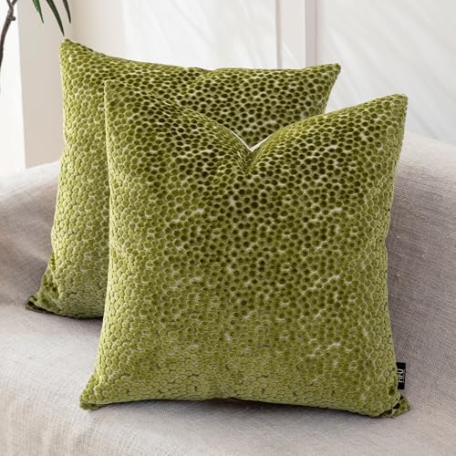 FIFU 22x22 Inch Throw Pillow Covers Set of 2, Jacquard Velvet, Olive Green by FIFU