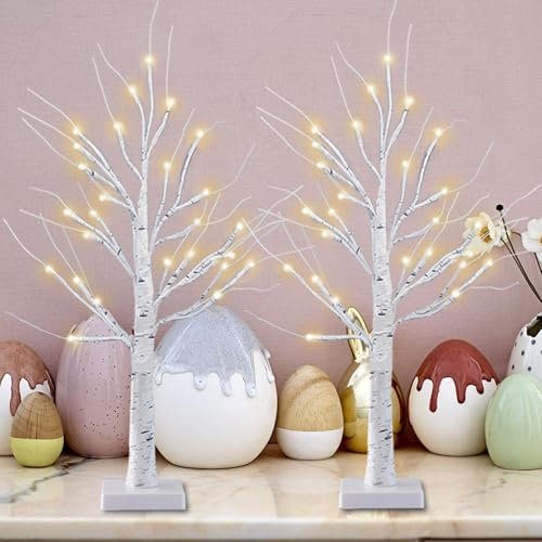 2 Pack 2FT Lighted Birch Tree with Timer for Christmas Decorations Indoor - Image 2