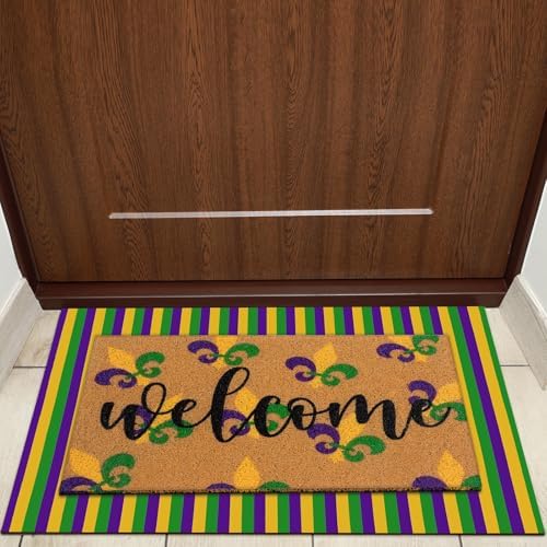 Tinideya 2 Pcs Mardi Gras Layered Welcome Mat for Front Door - Image 7