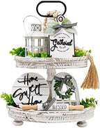 Houmury Set of 16 Farmhouse Tiered Tray Decor with 1 Lantern Artificial Plant& Cutting Board Sign for Rustic Home Kitchen Decor Tier Tray Decor Set (Tiered Tray Not Included) by Houmury