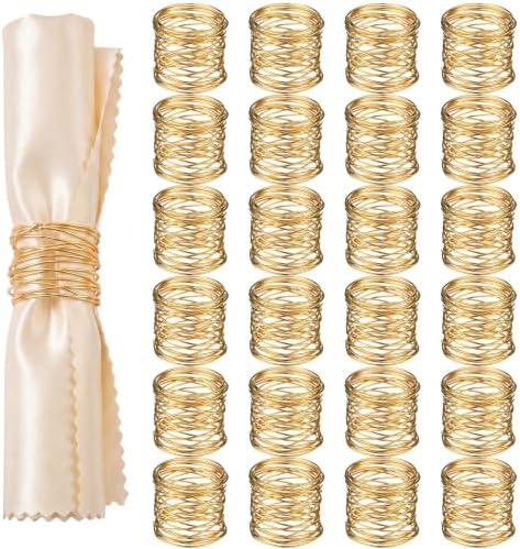 24 Pieces Napkin Rings Holders Handmade Round Mesh Heavy Duty Metal Napkin Rings Holder for Dinner Decoration Dining Table Parties Wedding Christmas (Gold) by Ferrochef