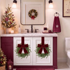 6 Pcs Christmas Burgundy Wreaths Kitchen Cabinet Decorations - Image 6