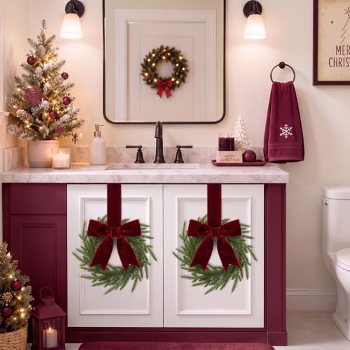 6 Pcs Christmas Burgundy Wreaths Kitchen Cabinet Decorations - Image 6
