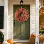 26" Artificial Fall Eucalyptus & Fern Wreath for Front Door Decor(Orange) - Image 3