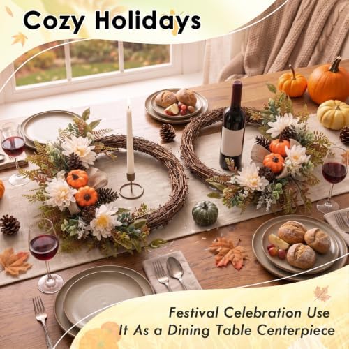 Fall Wreaths, 2 Pack, 18" Front Door Decor, Artificial Pumpkin - Image 7
