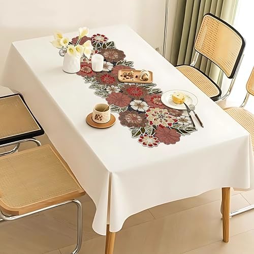 Beaded Table Runner Decorative Hand Glitz Rustic Farmhouse for Fall Harvest aurumn Thanksgiving Christmas - 13x36 Inch - Maroon Multi - Image 4