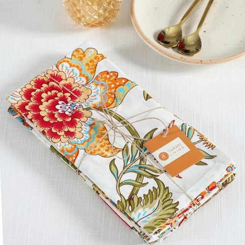 TARAN LIVING Napkins Fall Printed Cotton Cloth Napkin Reusable Boho Dinner Napkin Set Washable Dish Napkin for Gifts, Home Decor, Hotel, New Year Party - Kaveri - Set of 6, 20x20 Inches - Image 4