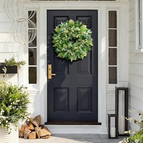 26 Inch Green Wreath for Front Door - Artificial Greenery Wreath with Berries, Indoor Outdoor All Season Year Eucalyptus Wreath for Farmhouse Home Decor, Spring Summer Fall Winter - Image 2