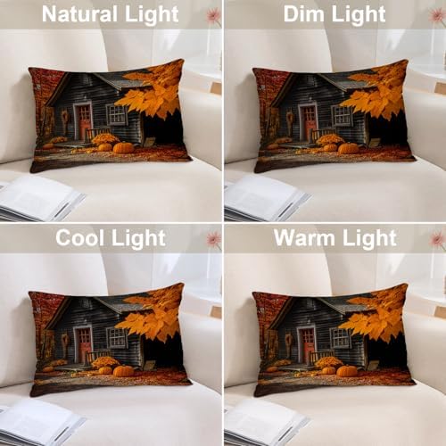 Batmerry Autumn Maple Forest Pillowcases, Pumpkins Cabins Fallen Leaves Decorative Bed Pillow Cover with Hidden Zipper Soft Blended for Hair and Skin 20X26 in - Image 5