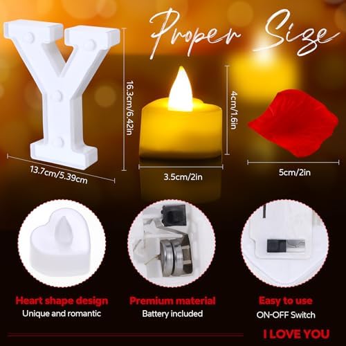 I Love You Light up Letter 24 Candles & 2000 Rose Petals, Deep Red - Image 4