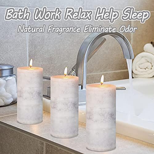 3x6 inch Pillar Candles Cozy Cotton Scented Set of 3 Gray White Layered Mottled Aromatherapy Candles for Weddings Home Wall Shelf Decorations Yoga Spa Dinner Table - Image 3