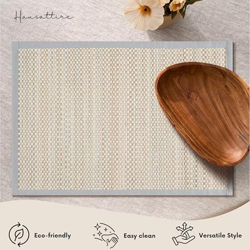 Hausattire Bamboo Placemats for Dining Table Set of 10 Washable 13x19 Rectangle Place Mats Sushi Mats for Kitchen Table Outdoor Parties Easter Farmhouse Decoration - Grey - Image 2