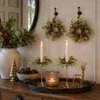12 PCS Christmas Pine Taper Candle Rings Wreaths 1.38" Mini Norfolk Cedar Taper Candle Holder Wreaths Candle Rings with Berry for Xmas Winter Holiday Church Home Table Centerpiece Candlesticks Decor - Image 6
