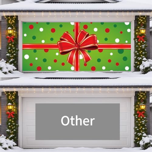 Garage Door Christmas Cover 7x16FT: Garage Bow Gif Box Christmas Decorations with Bar Magnets & Ropes, Holiday Garage Door Banner Decorative Xmas for Indoor Outdoor [Include Installation Instructions] - Image 4