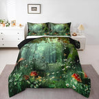 Erosebridal Magical Comforter Set King Size, Mushroom Bedding Set for Girls Women Kids Teens, Daisy Leaves Branches Sunset Nature Duvet Insert, Cute Style Soft Warm Quilted Duvet Bedroom Decor, Green by Erosebridal