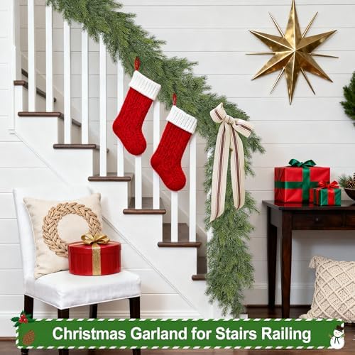 Artgar 6 Ft Realistic Christmas Cedar Garland, Thick Faux Green Garland - Image 3