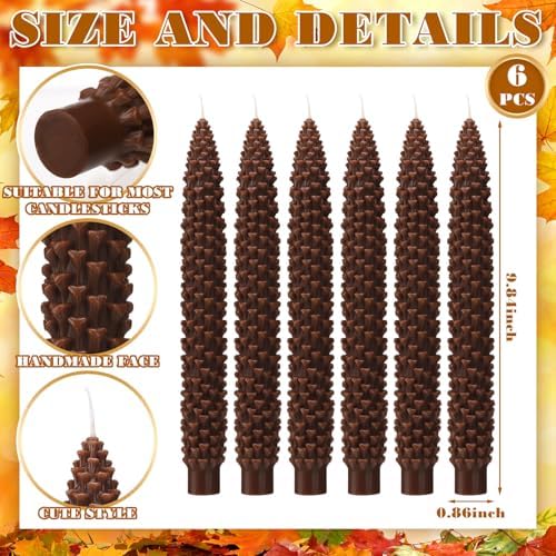 Nuanchu 6 Pcs Pinecone Shaped Taper Candles Brown Pinecone Candle Autumn Table Centerpieces Harvest Candlesticks Gifts Fall Farmhouse Decoration for Dinner Holiday Autumn Thanksgiving Harvest - Image 3