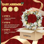 VINGLI 2 Pcs 18 Inch Small Christmas Wreath, Flocked Xmas Wreath w/60 Lights, 140 Tips, Pine Cones, Berries, PE&PVC Wreath with Lights for Indoor/Outdoor Holiday Decor, Battery Operated - Image 4