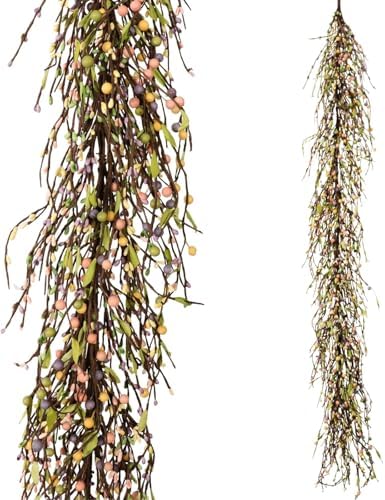60" Pip Berry Garland - Artificial Spring and Summer Decorative Garland with Pink Purple Green Cream Berries, Perfect for Front Door, Mantel, Centerpiece and Table Display Seasonal Décor by Unknown