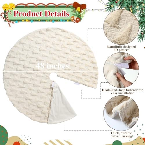 Civaner 48in Beige Tree Christmas Tree Skirt Faux Fur - Image 2