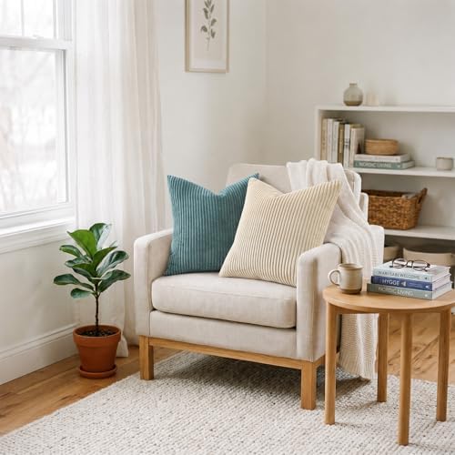 Mecatny Corduroy Decorative Throw Pillow Covers 22x22 Set of 2 Teal - Image 6