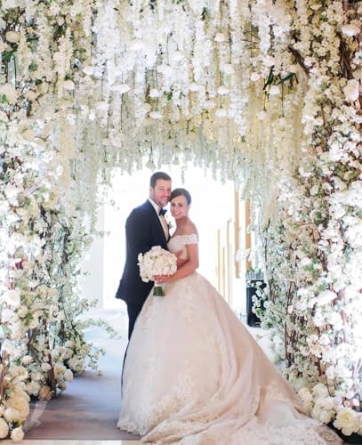 48Pcs Artificial Wisteria Flowers 3.6 Feet/Piece White Dense Artificial Fake Wisteria Vine Ratta Hanging Garland Silk Flowers String Home Party Wedding Decor(White-Dense) - Image 7