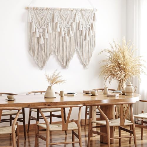 Large Macrame Wall Hanging Boho Woven Tapestry Beige Home Decor Wall Art - Image 5