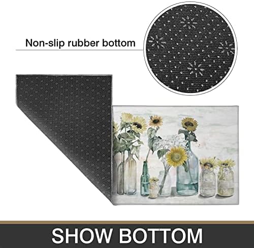 Sunflower Farmhouse Kitchen Rugs Set of 2,Colorful Spring Summer Flowers Kitchen Rugs and Mats Non Skid Washable,Farmhouse Kitchen Runner Rugs with Rubber Backing (17"x48"+17"x30") - Image 7