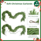 9FT Christmas Norfolk Pine Garland, Artificial Pine Needles Winter Garlands Faux Greenery Fake Garland for Holiday Fireplace,Table, Window, Stairs, Mante, Indoor Outdoor Decor (2 Pack, 9 FT) - Image 4