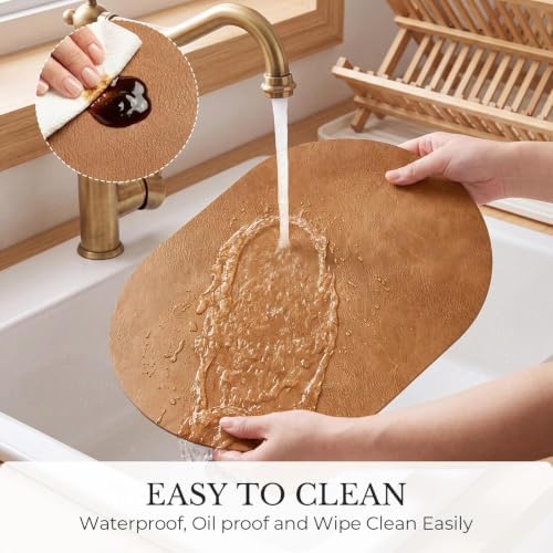 MOSAYT Vinyl Faux Leather Oval Placemats, Set of 8, Reddish Brown - Image 5
