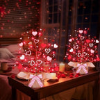 TURNMEON 2 Pack Valentine's Day Tree Tabletop Decorations - 16 Inch Battery Operated with 14 Red Pink Hearts and 32 Red Berries for Home, Table, Bedroom, Indoor Party, Wedding Decor - Image 3