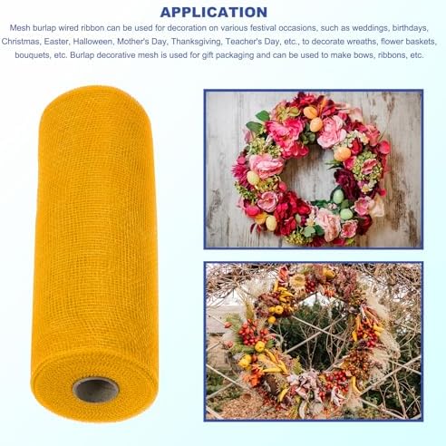 MECCANIXITY 3pcs 10 Inch Poly Burlap Mesh for Wreath, Decorative Mesh Fabric Ribbon 10 Yard for Fall Easter Christmas Flower Bow, Deep Yellow - Image 5