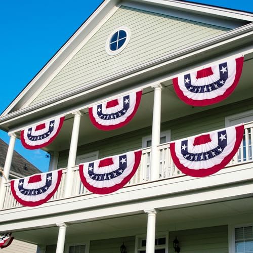 3 x 6 Ft Bunting Flags, Large Patriotic USA Pleated Fan Flags, 4th of July Decorations Bunting Banner Half Fan Flag for Independence Day Memorial Day 250th Anniversary Outdoor Home Door Yard Decor (Set of 4) - Image 5