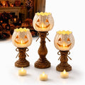 Pumpkin Candle Holder Set of 3, Rustic White Jack-O'-Lantern Tea Light Holders for Halloween and Fall Decor, Farmhouse Tabletop Mantel Entryway Decorations, Compact Set 2 Small 1 Medium by Unknown