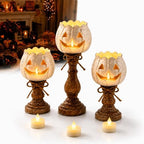Pumpkin Candle Holder Set of 3, Rustic White Jack-O'-Lantern Tea Light Holders for Halloween and Fall Decor, Farmhouse Tabletop Mantel Entryway Decorations, Statement Set 2 Medium 1 Large by Unknown