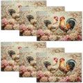 Farmhouse Rooster Placemats Set of 6 Rustic Chicken Flowers Table Mats Farm Country Place Mats Decor Imitation Linen Heat Resistant Tablecloth for Dining Decoration Kitchen Party Restaurants 12''x18'' by gkmaolt
