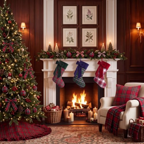 Thiccywoov 3 Pack Tartan Plaid Christmas Stockings 20'', Red, Green, White - Image 3